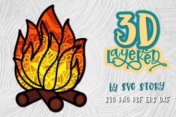 3D Bonfire SVG Design for Shadow Box Crafting
