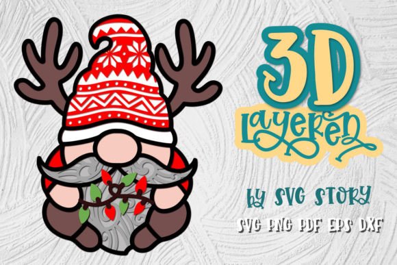 3D Christmas Gnome 02 Layered Design for Laser Cutting in Winter Amp Branding