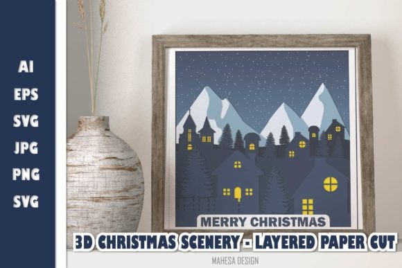 3D Christmas Scenery - Layered Paper Cut: 3D SVG for Shadow Boxes