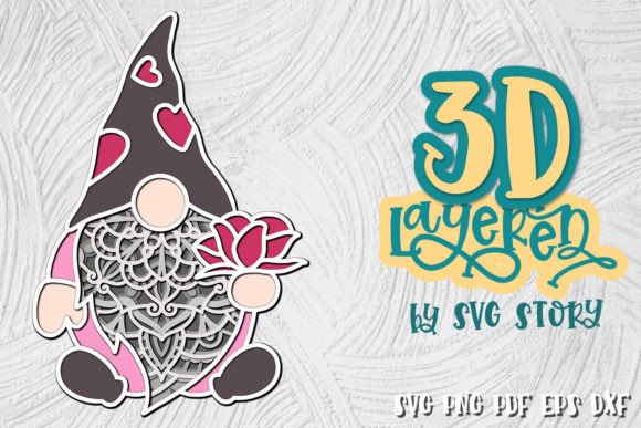 3D Gnome Layered Valentine SVG for Shadow Box Branding