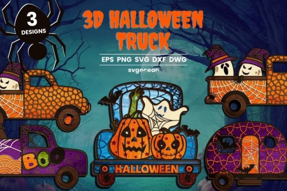3D Halloween Truck SVG Bundle for Creative Seasonal Projects