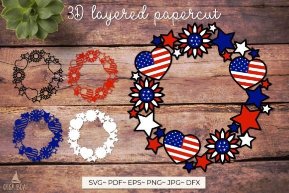 3D Layered 4th of July Patriotic Wreath: A Versatile Graphic Design Asset