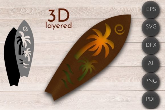 3D Layered SVG Surf Laser Cut File for Wall Decor and Creative Projects