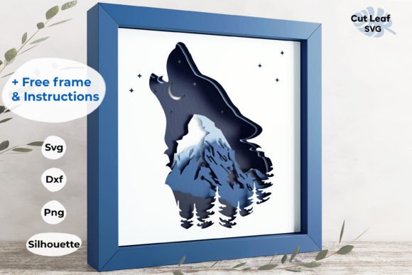 3D Wolf Mountain Shadow Box, Nature: A 3D SVG Review for Branding