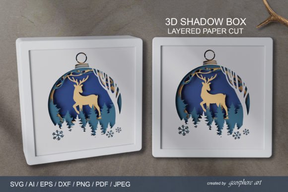 Christmas Reindeer 3D Layered Papercut: 3D SVG and Shadow Boxes