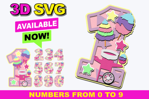 Cotton Candy Numbers 3D SVG