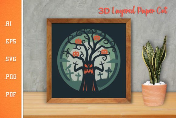 Halloween Tree 3D SVG: A Festive Design Asset for Shadow Box Branding