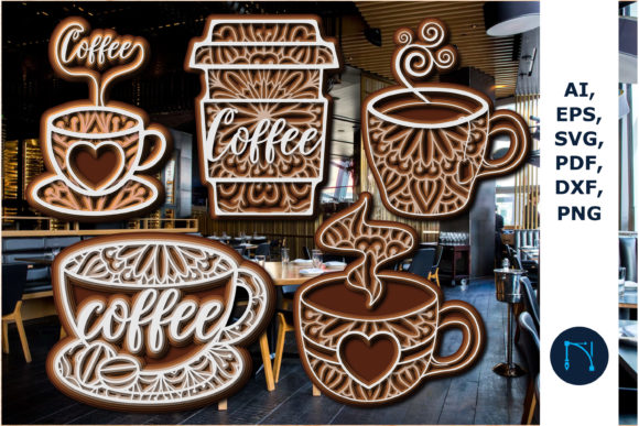 Layer 3D Coffee Cup Cutting SVG Bundle for Laser-Cut Signs & Branding