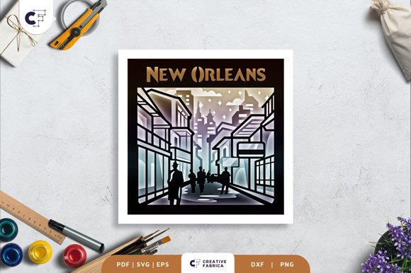 New Orleans, Louisiana 3D SVG Shadow Box for Creative Marketplace Sellers