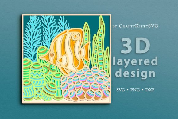 Sea Fish 3D Shadow Box Template for Laser Cutting & Web Design
